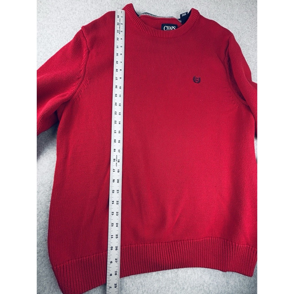 Chaps Ralph Lauren Sweater Men's Large Red Cable Knit Pullover Embroidered Crest - Picture 6 of 9